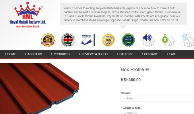Royal Mabati Factory Website Iron Sheet Box Profile 2018 Kenya Limited